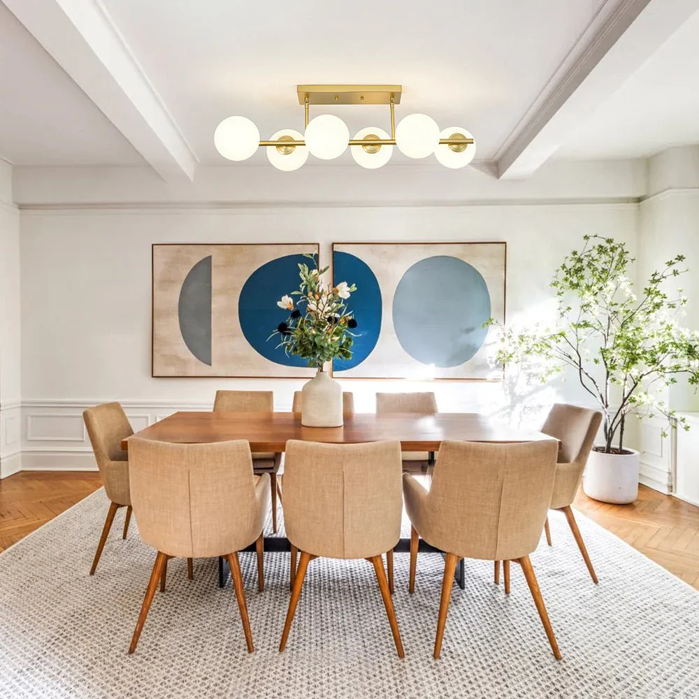 6-Light Opal Glass Globe Linear Island Chandelier - Image 2