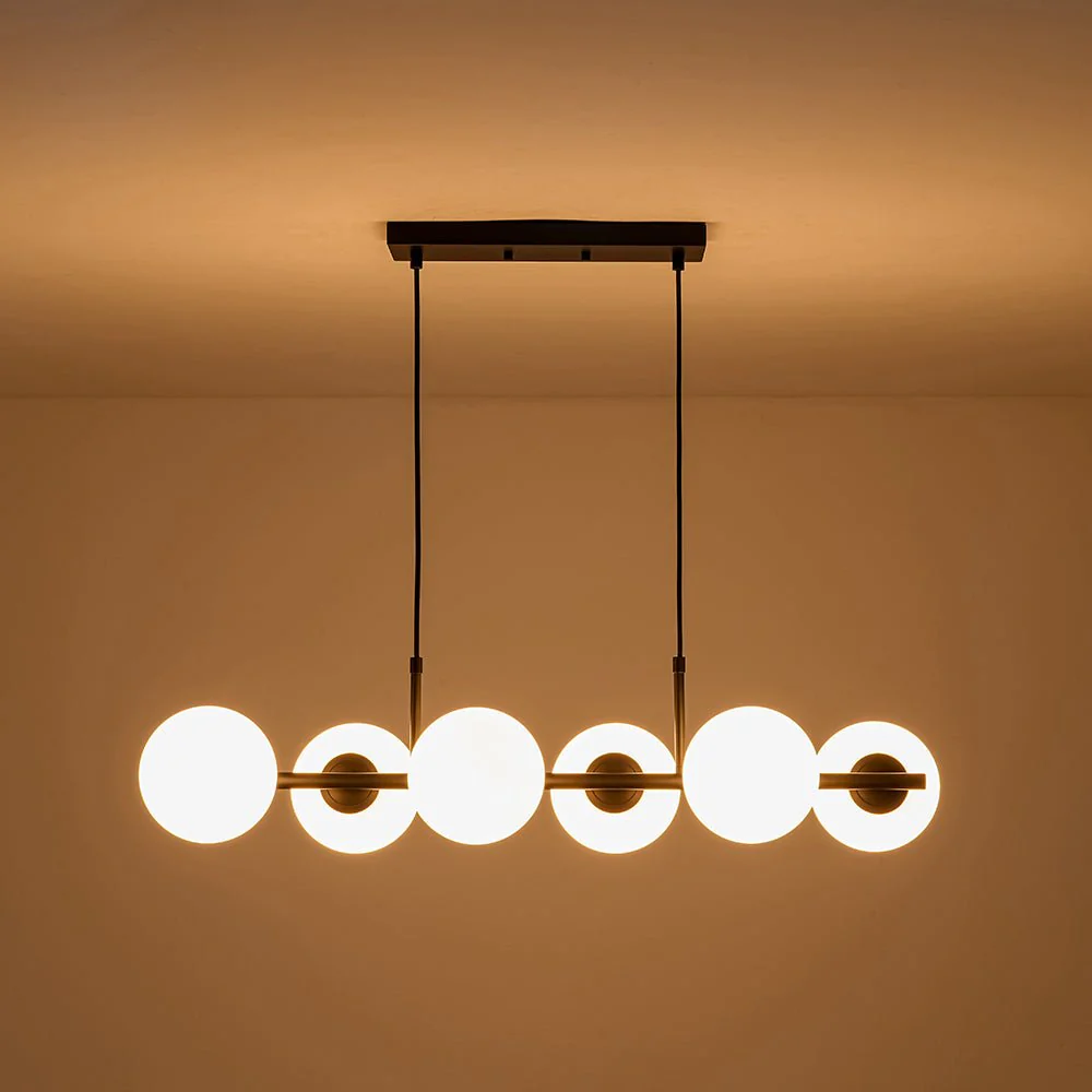 6-Light Opal Glass Globe Linear Island Chandelier - Image 28