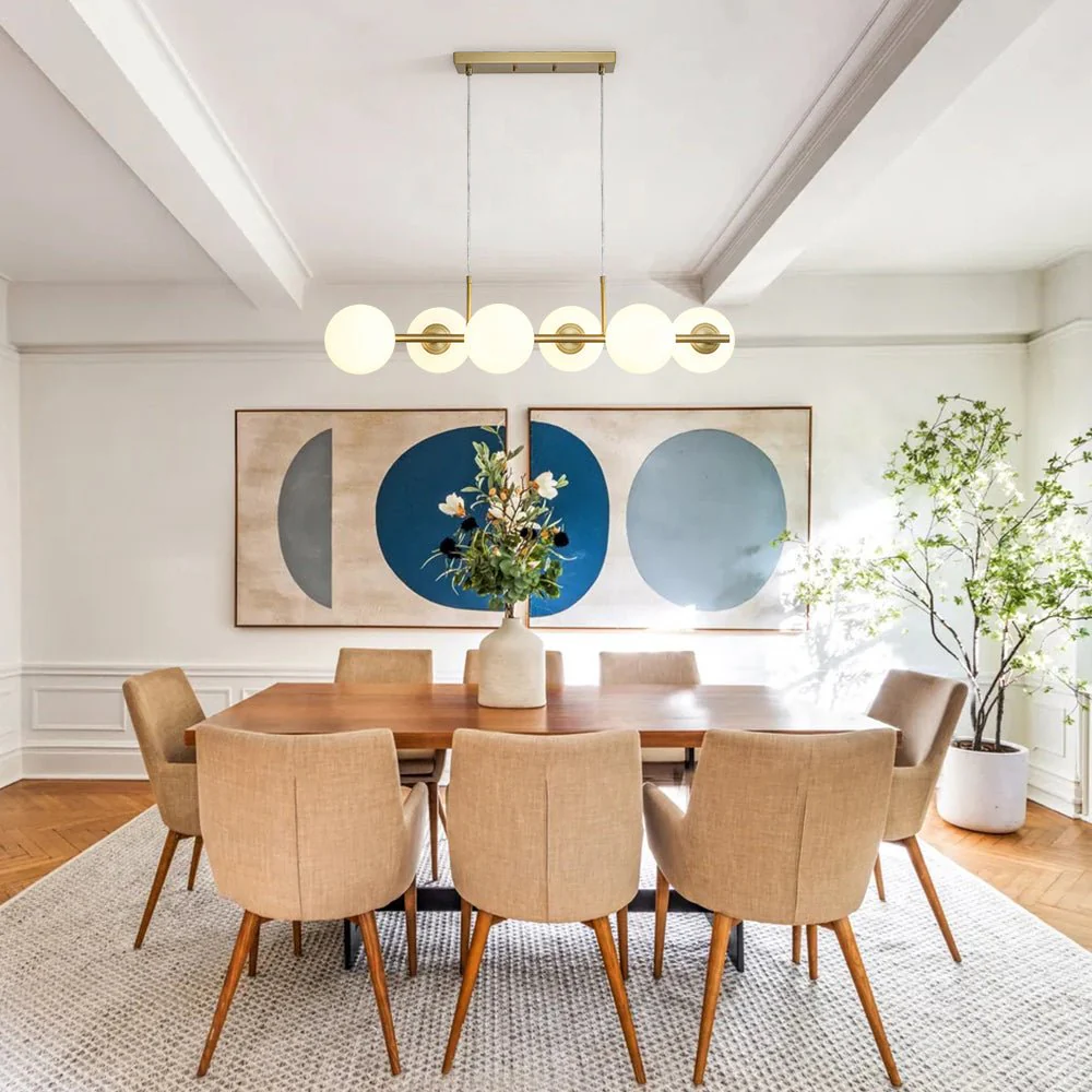 6-Light Opal Glass Globe Linear Island Chandelier - Image 3