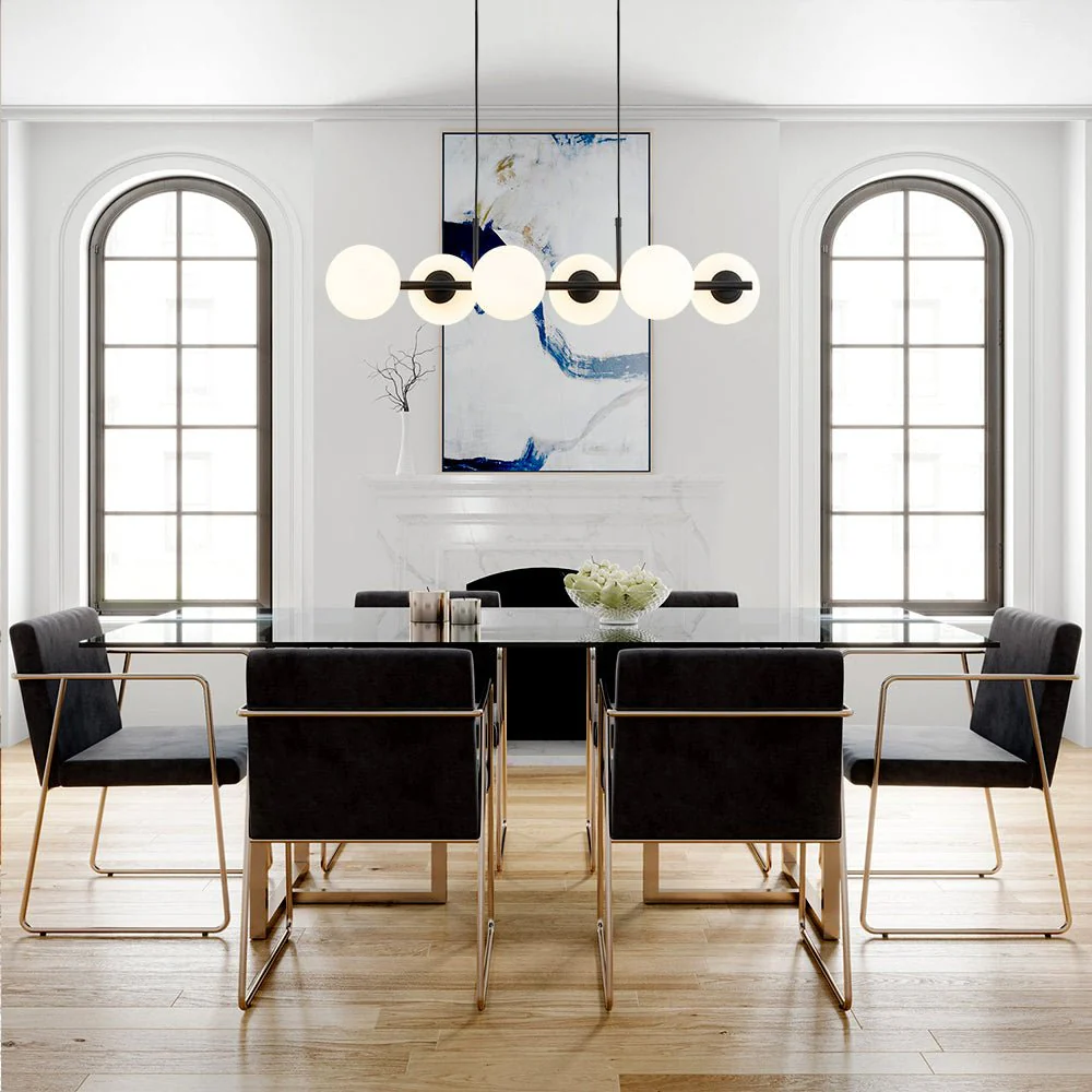 6-Light Opal Glass Globe Linear Island Chandelier - Image 4