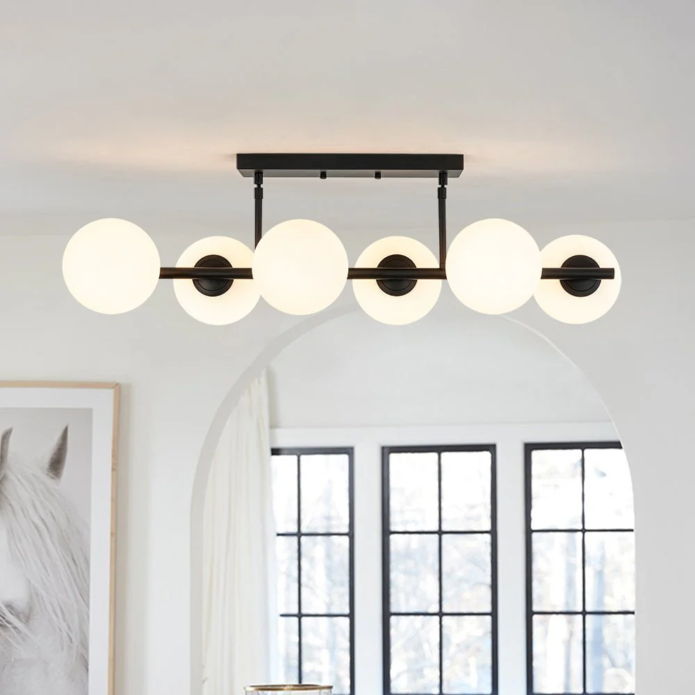 6-Light Opal Glass Globe Linear Island Chandelier - Image 5