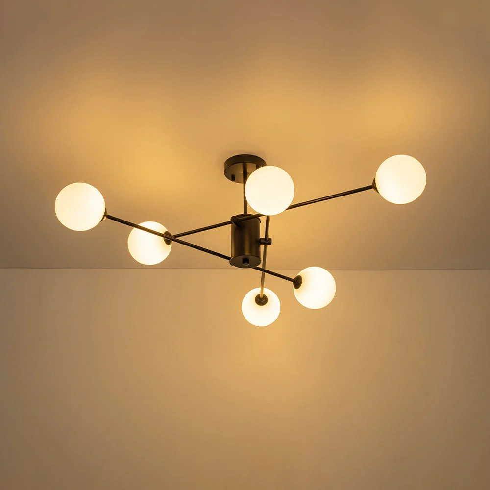 6-Light Opal Glass Globe Linear Sputnik Semi Flush - Image 21