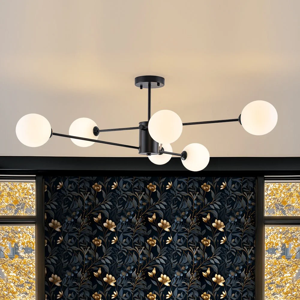 6-Light Opal Glass Globe Linear Sputnik Semi Flush - Image 3