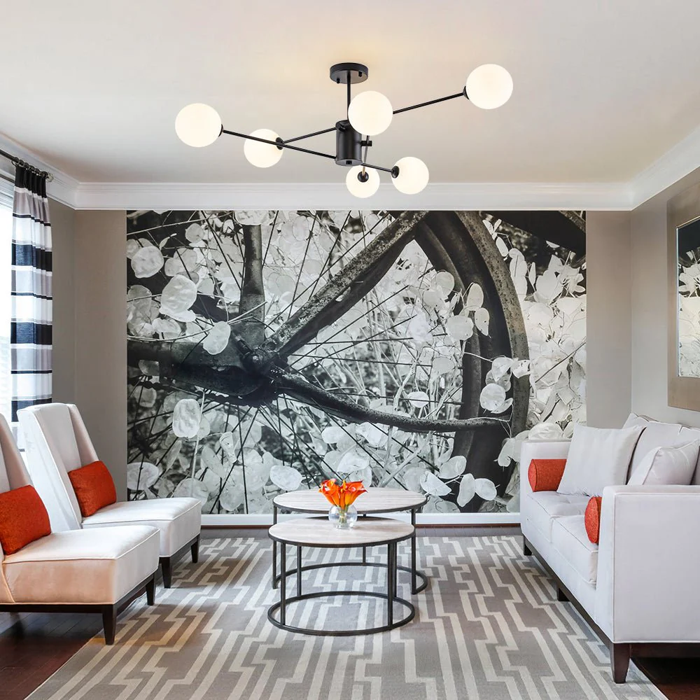 6-Light Opal Glass Globe Linear Sputnik Semi Flush - Image 4