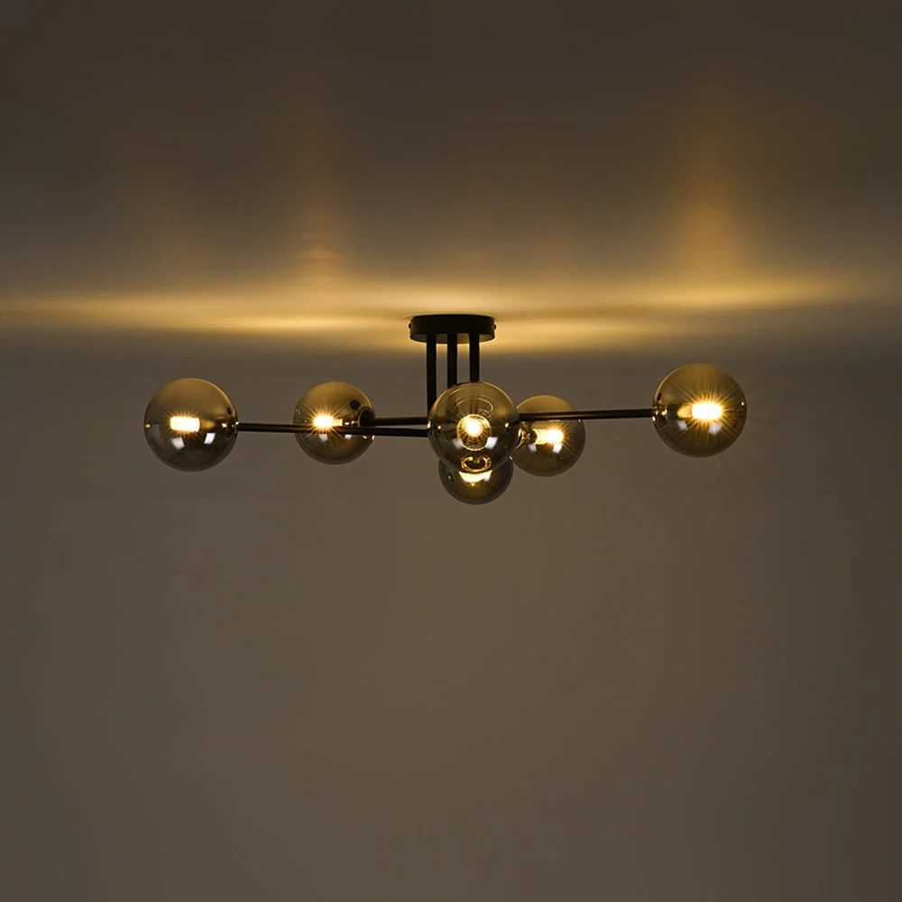 6-Light Smoked Glass Globe Linear Sputnik Semi Flush - Image 10