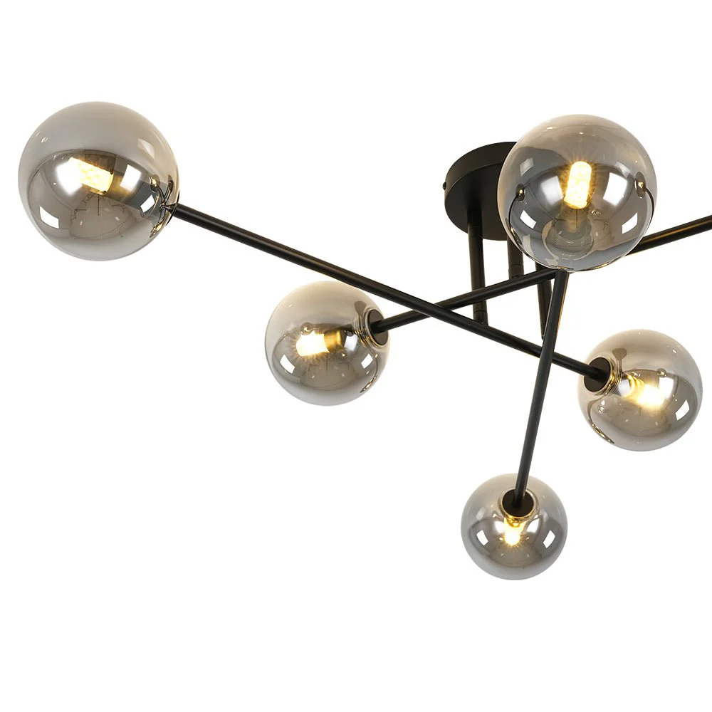 6-Light Smoked Glass Globe Linear Sputnik Semi Flush - Image 14