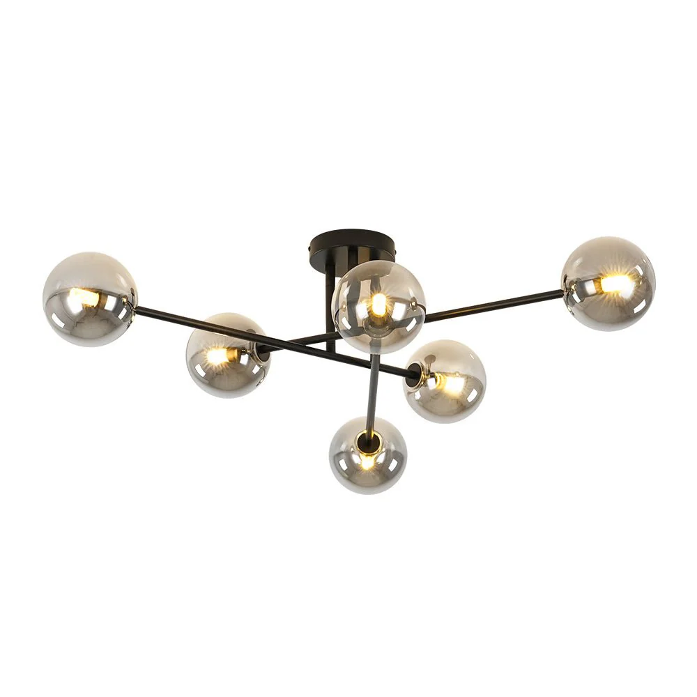 6-Light Smoked Glass Globe Linear Sputnik Semi Flush - Image 2