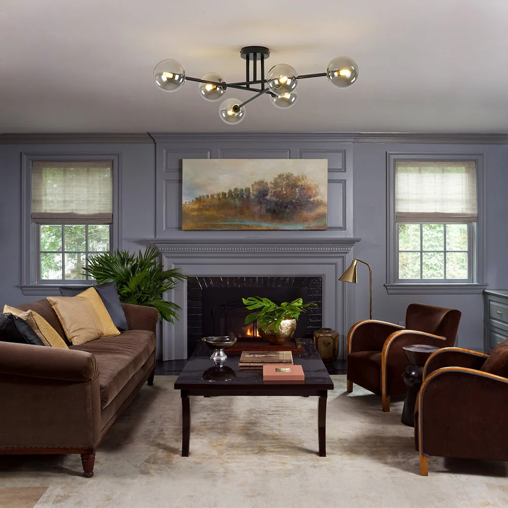 6-Light Smoked Glass Globe Linear Sputnik Semi Flush - Image 3