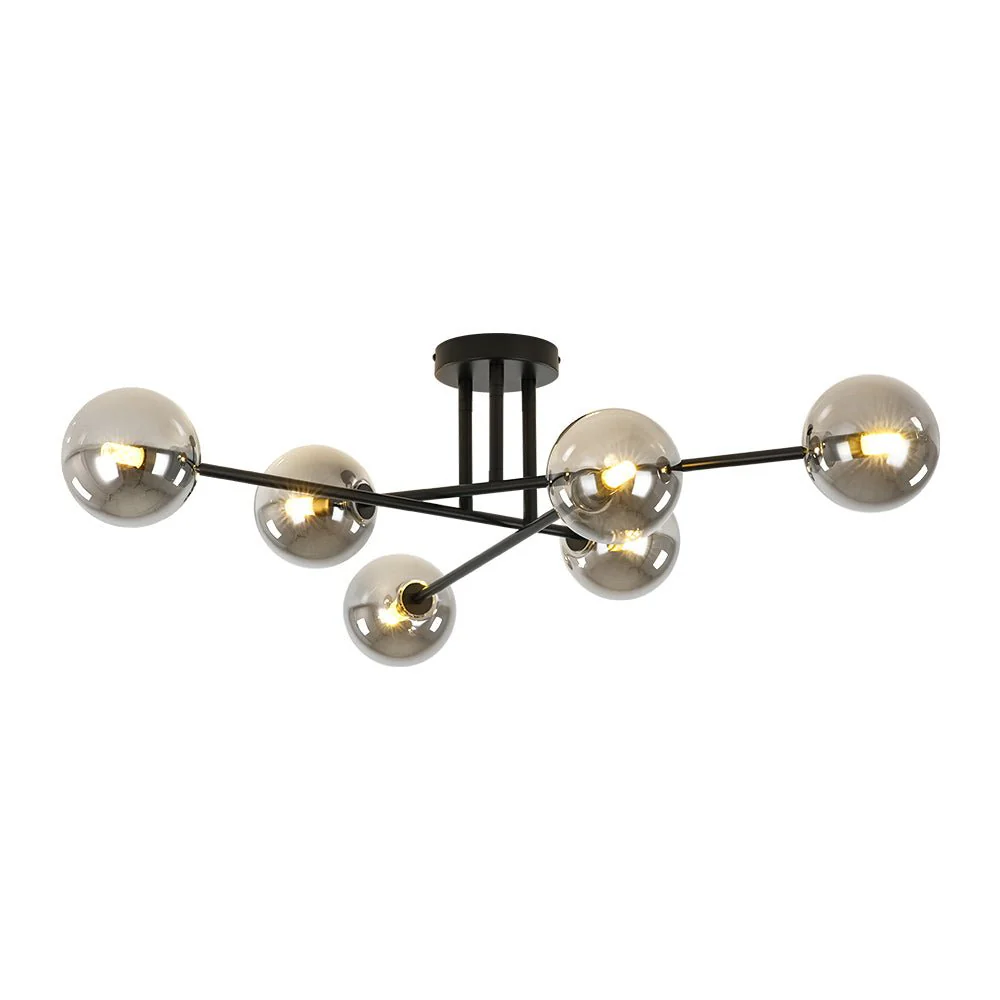 6-Light Smoked Glass Globe Linear Sputnik Semi Flush - Image 4