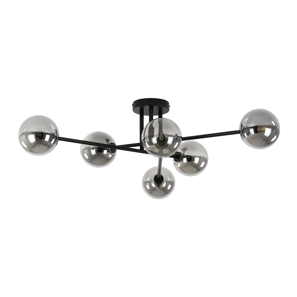 6-Light Smoked Glass Globe Linear Sputnik Semi Flush - Image 5