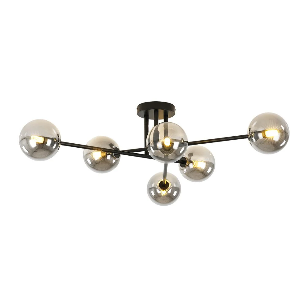 6-Light Smoked Glass Globe Linear Sputnik Semi Flush - Image 6