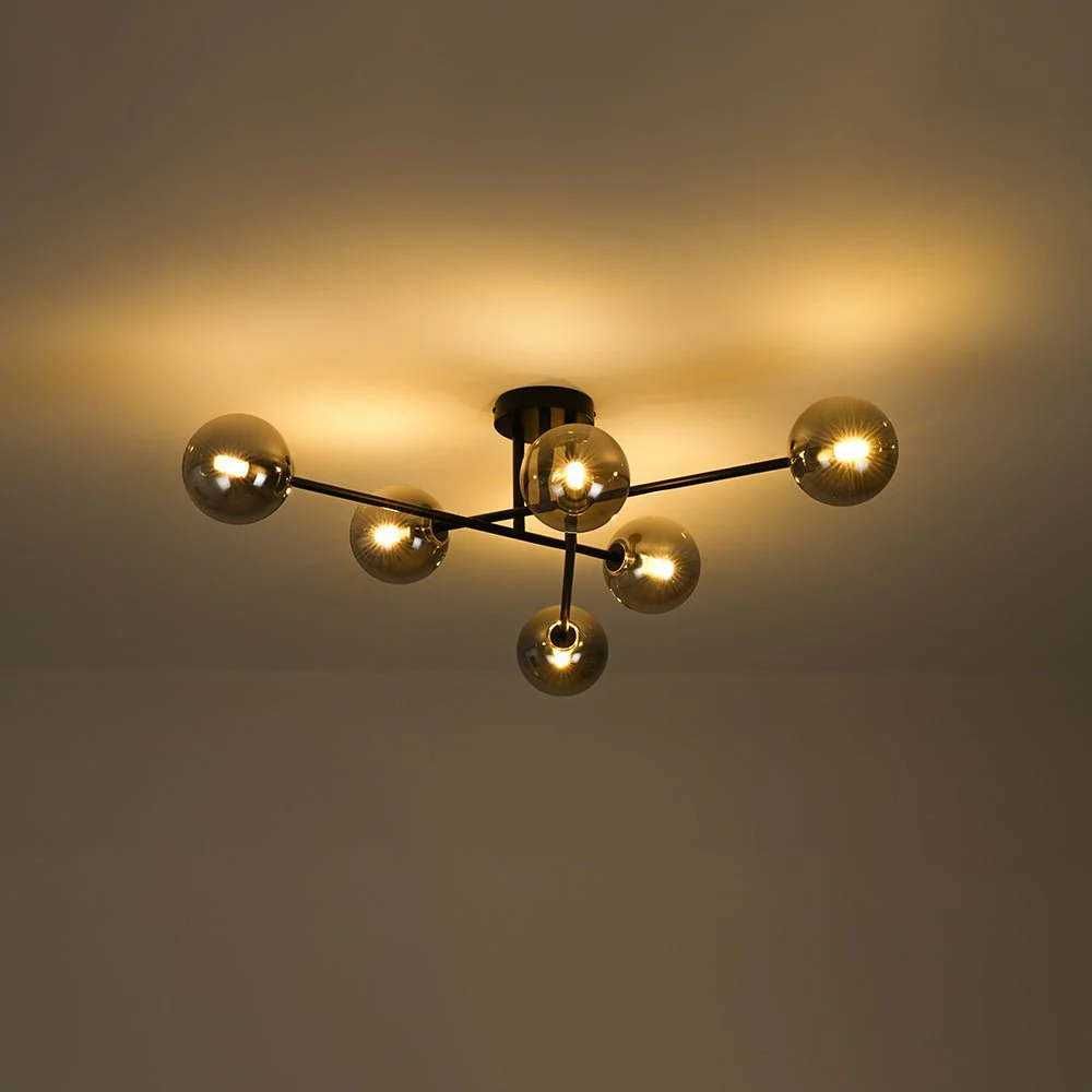 6-Light Smoked Glass Globe Linear Sputnik Semi Flush - Image 7