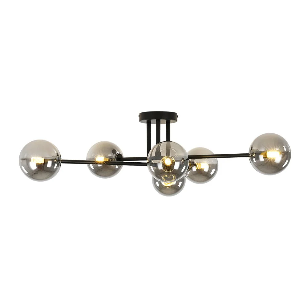6-Light Smoked Glass Globe Linear Sputnik Semi Flush - Image 8