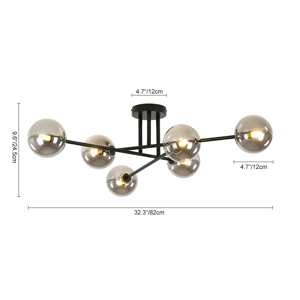 6-Light Smoked Glass Globe Linear Sputnik Semi Flush - Image 9