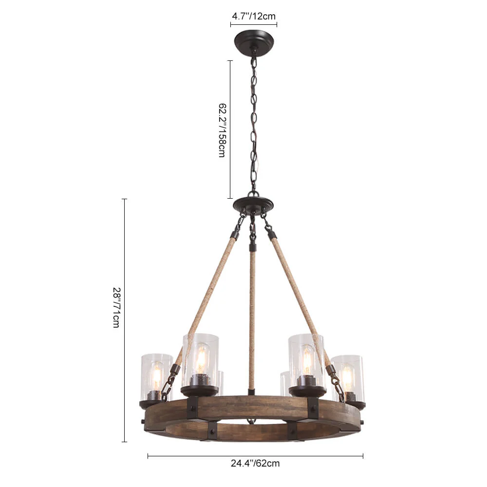 6-Light Wood Wagon Wheel Chandelier Modern Farmhouse - Image 11