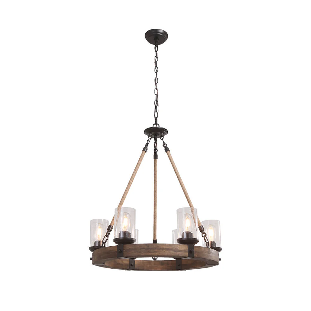 6-Light Wood Wagon Wheel Chandelier Modern Farmhouse - Image 4