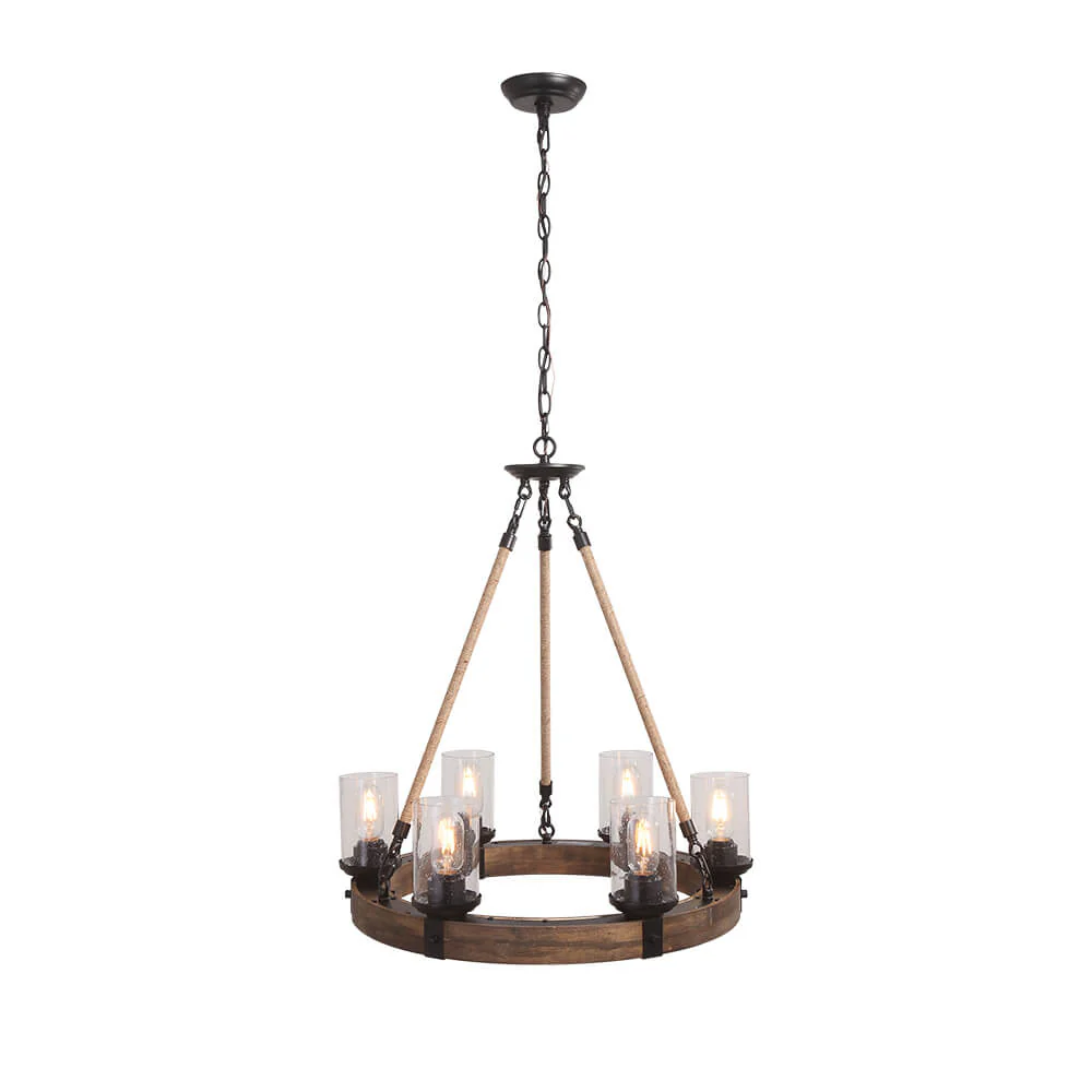 6-Light Wood Wagon Wheel Chandelier Modern Farmhouse - Image 5