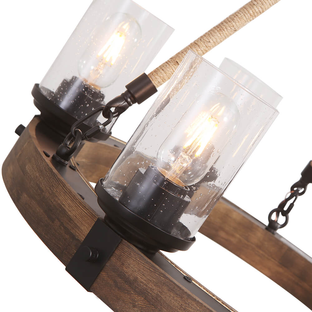 6-Light Wood Wagon Wheel Chandelier Modern Farmhouse - Image 8