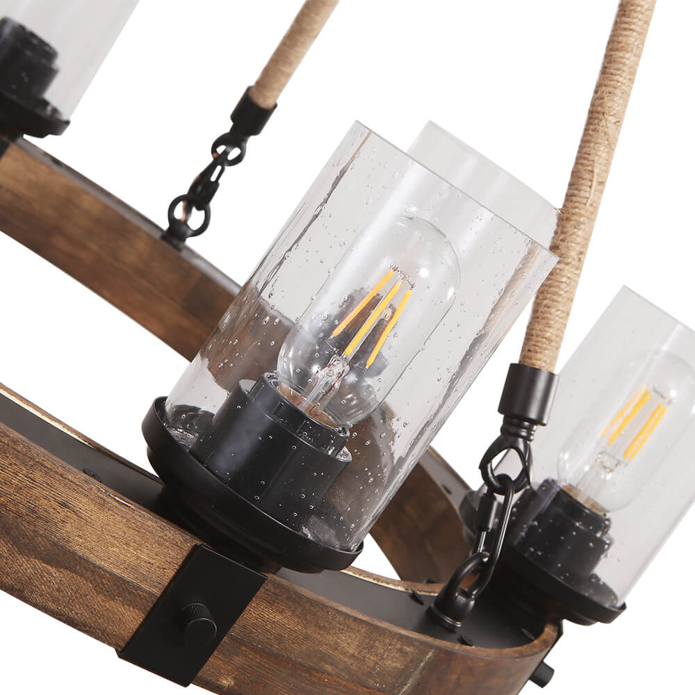 6-Light Wood Wagon Wheel Chandelier Modern Farmhouse - Image 9