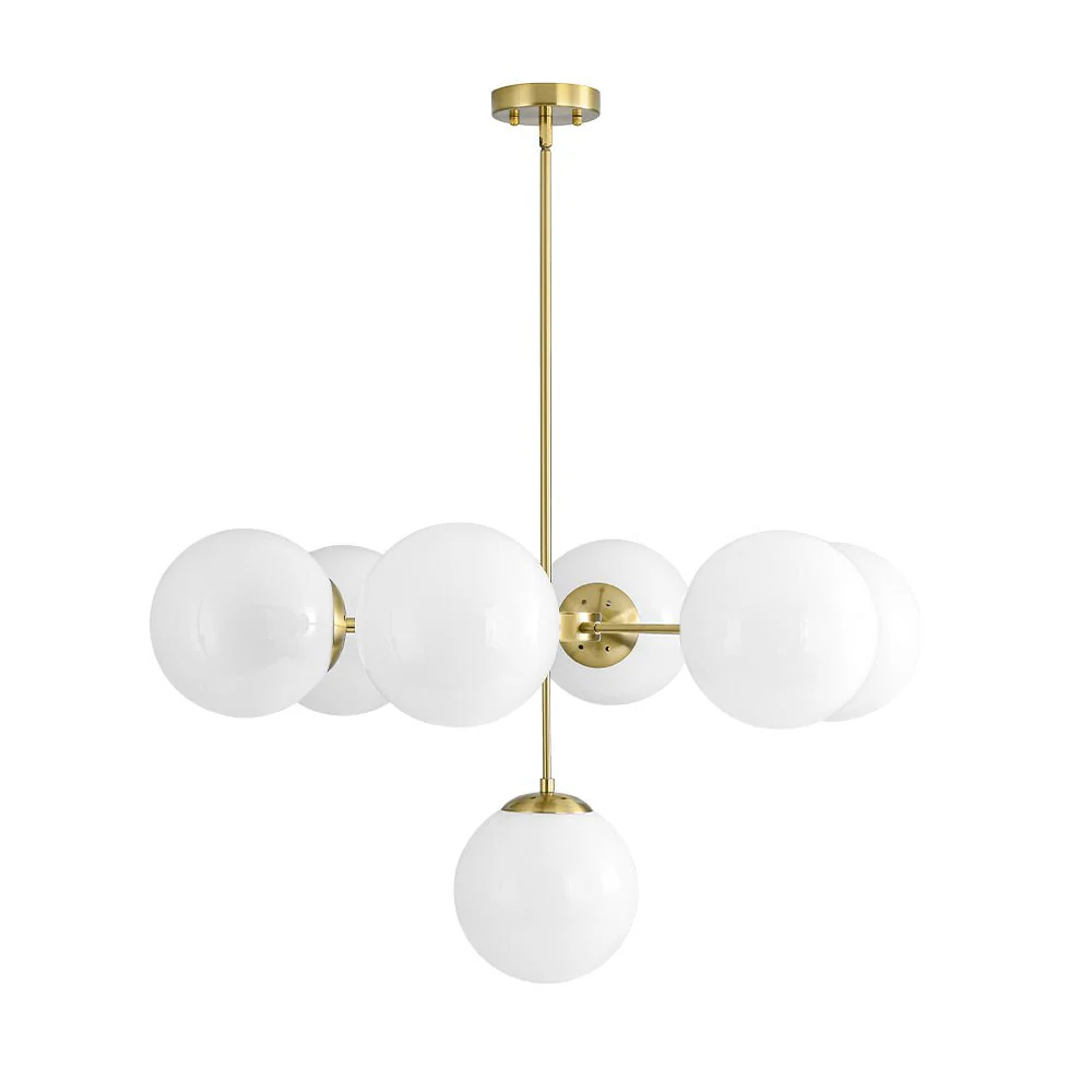 Mid-Century 7-light Brass Opal Glass Globe Sputnik Chandelier - Image 10