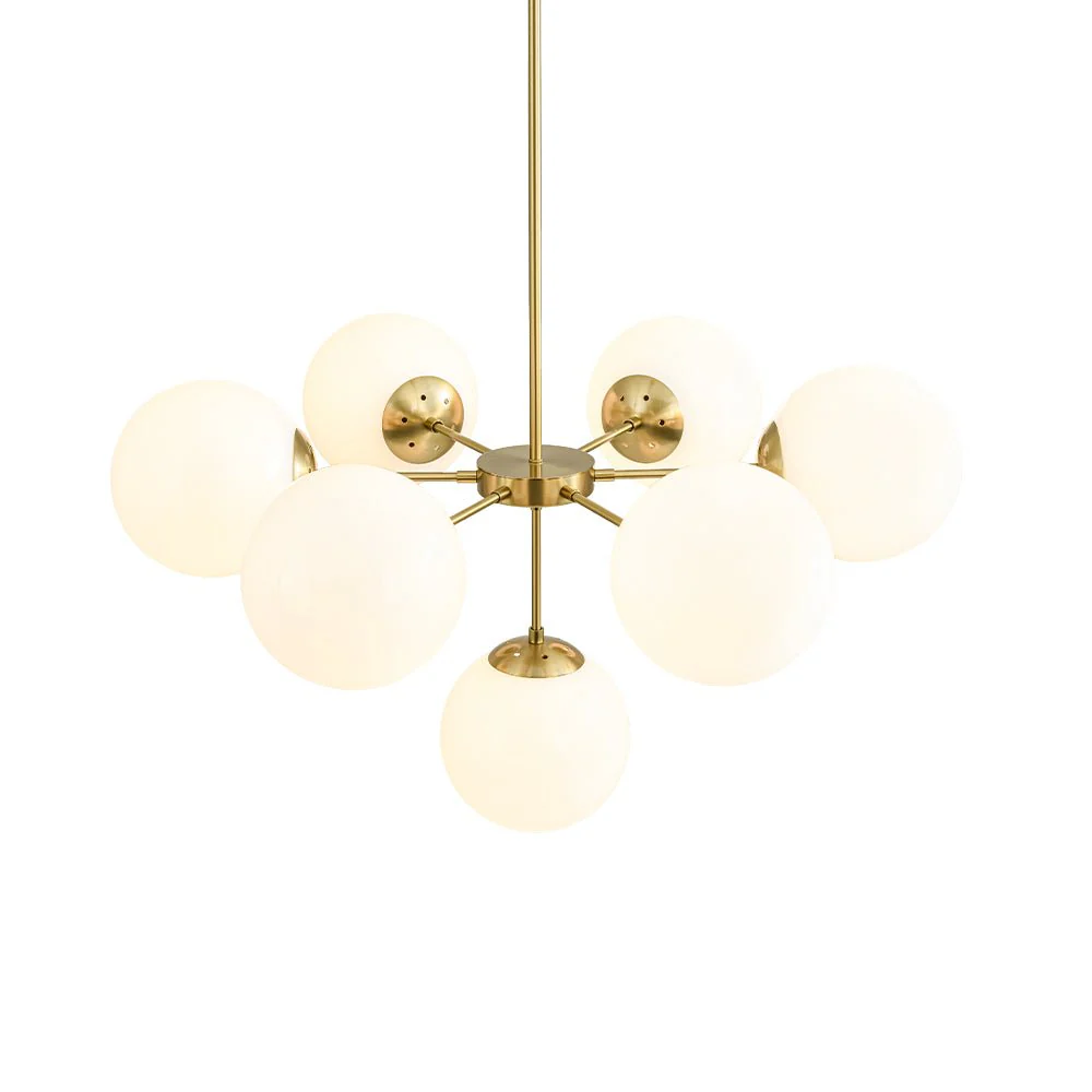 Mid-Century 7-light Brass Opal Glass Globe Sputnik Chandelier - Image 11