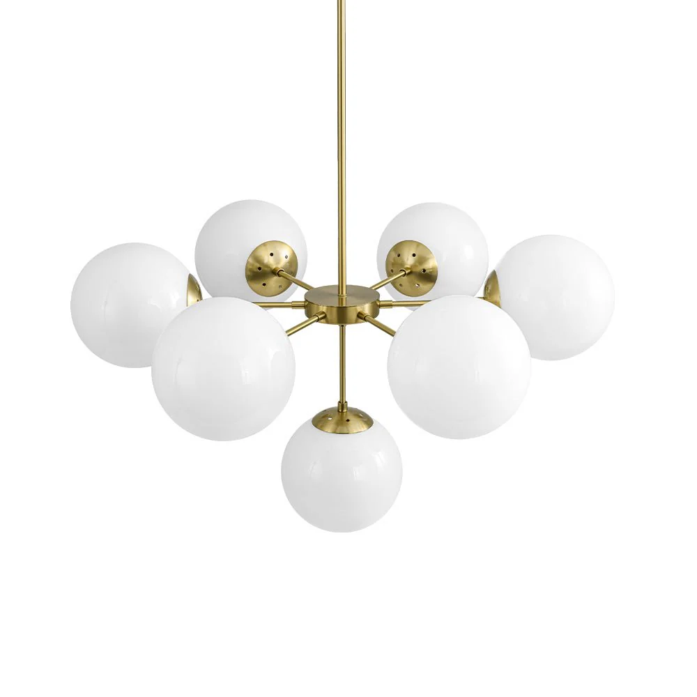 Mid-Century 7-light Brass Opal Glass Globe Sputnik Chandelier - Image 12