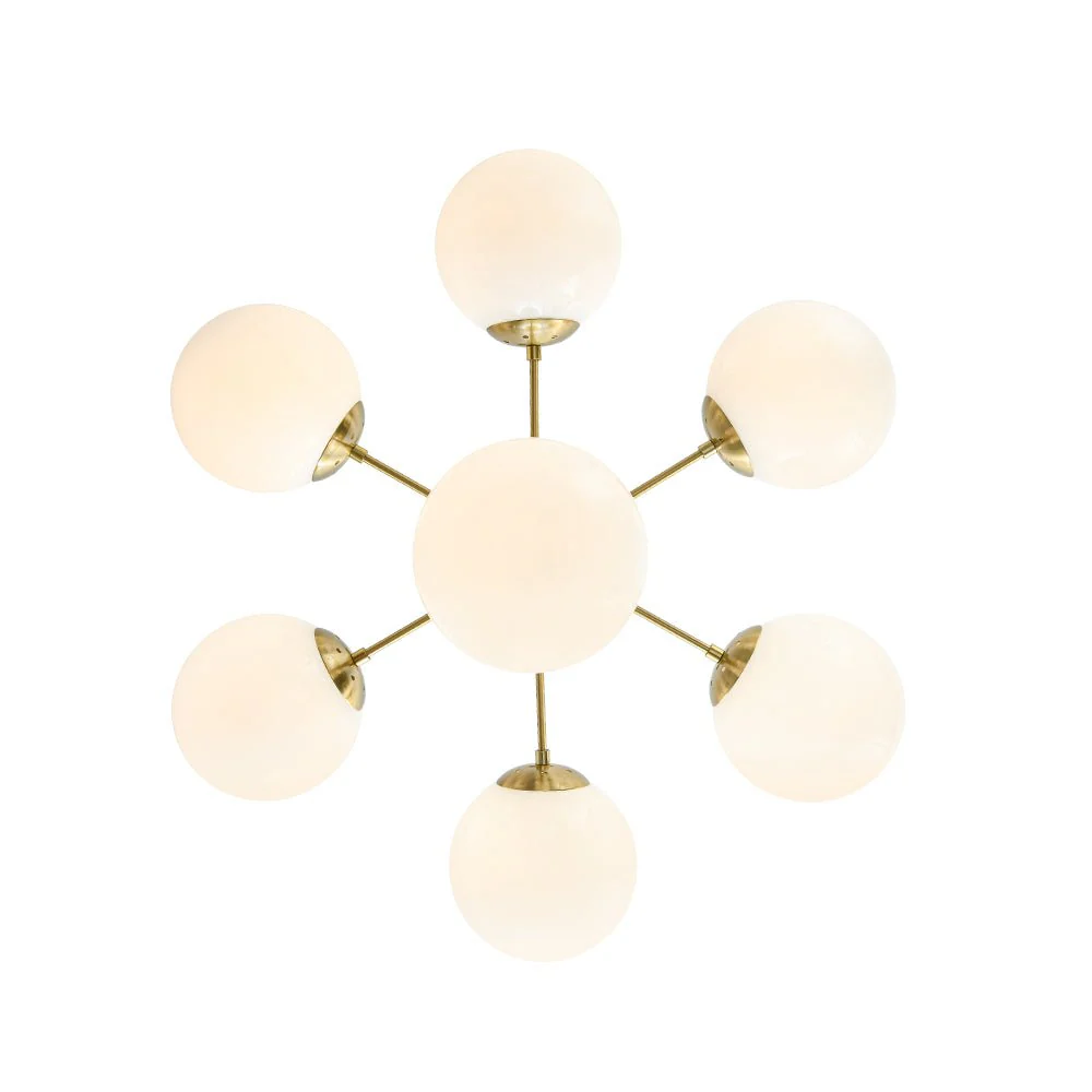 Mid-Century 7-light Brass Opal Glass Globe Sputnik Chandelier - Image 13