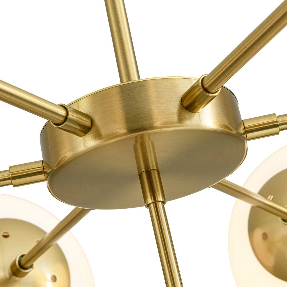 Mid-Century 7-light Brass Opal Glass Globe Sputnik Chandelier - Image 17