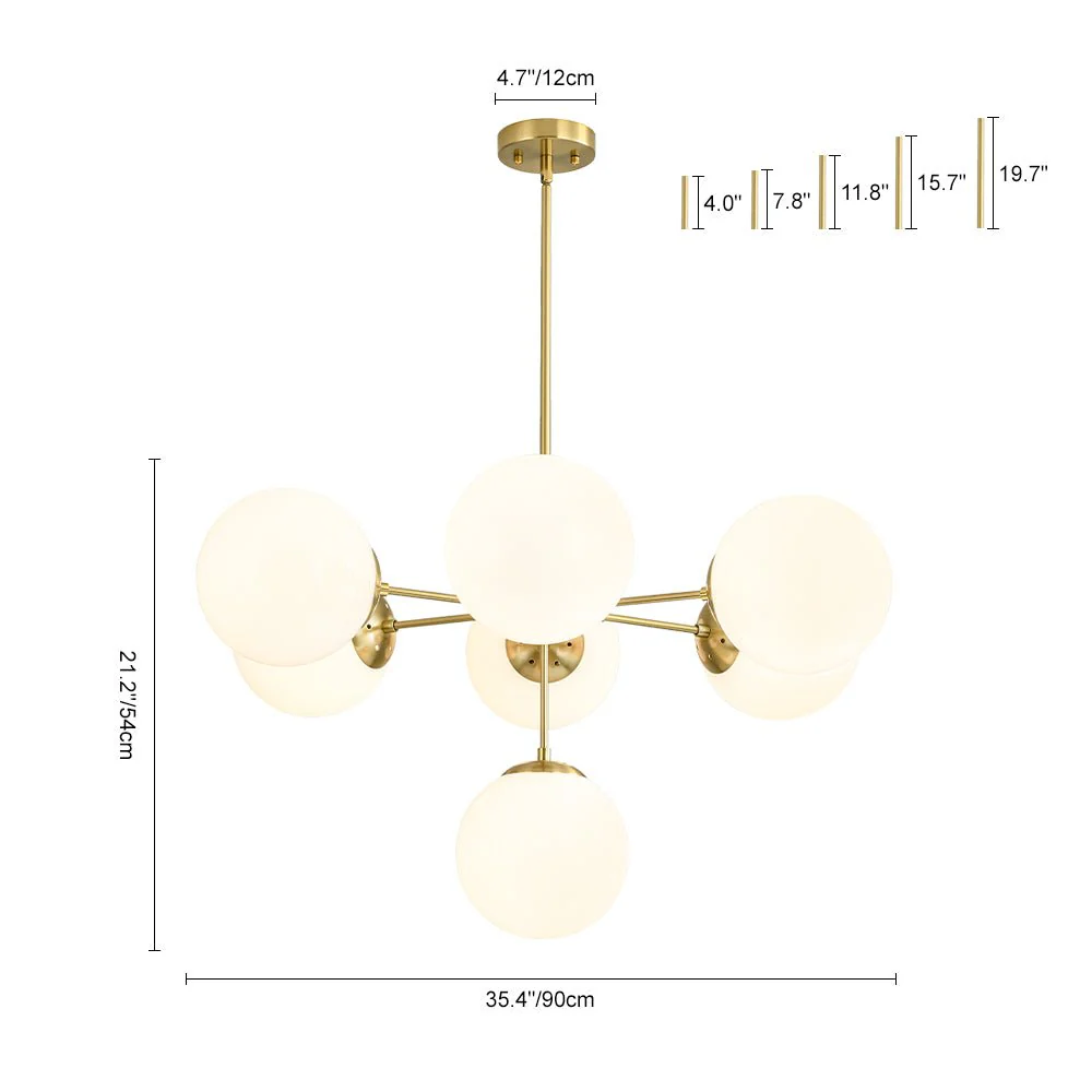 Mid-Century 7-light Brass Opal Glass Globe Sputnik Chandelier - Image 20