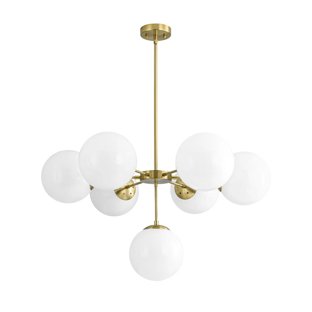 Mid-Century 7-light Brass Opal Glass Globe Sputnik Chandelier - Image 6