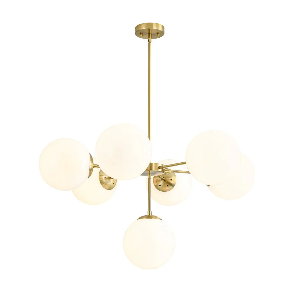 Mid-Century 7-light Brass Opal Glass Globe Sputnik Chandelier - Image 8
