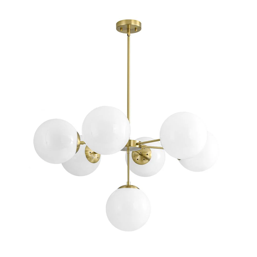 Mid-Century 7-light Brass Opal Glass Globe Sputnik Chandelier - Image 9