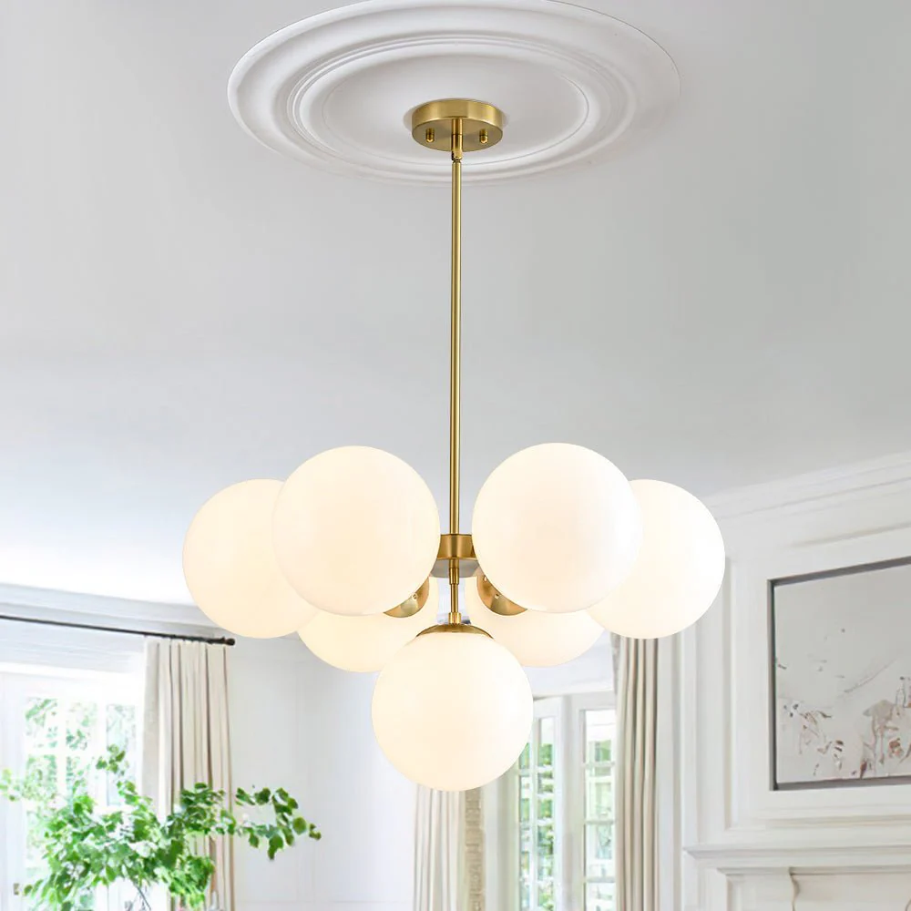 7-light Brass Sputnik Opal Glass Globe Bubble Chandelier - Image 4