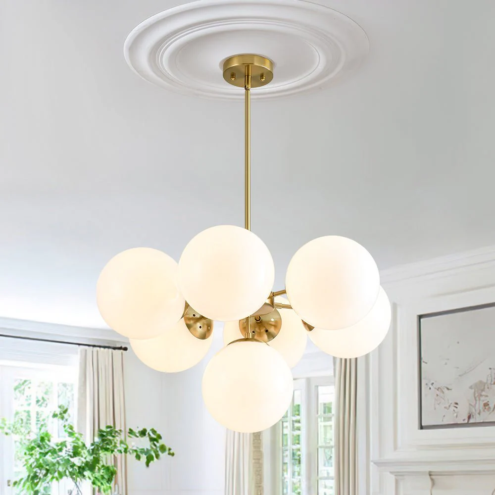 7-light Brass Sputnik Opal Glass Globe Bubble Chandelier - Image 7