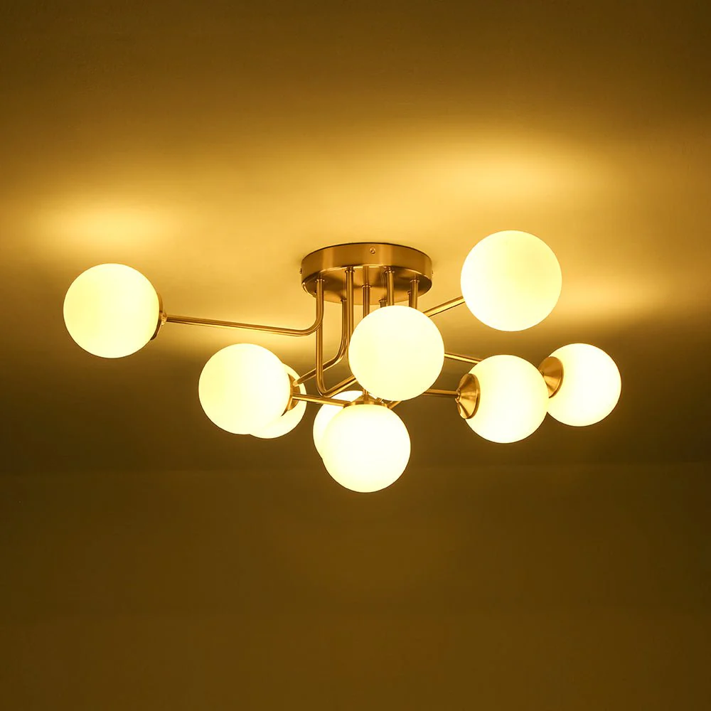 9-Light Opal Glass Bubble Sputnik Semi Flush Chandelier - Image 11