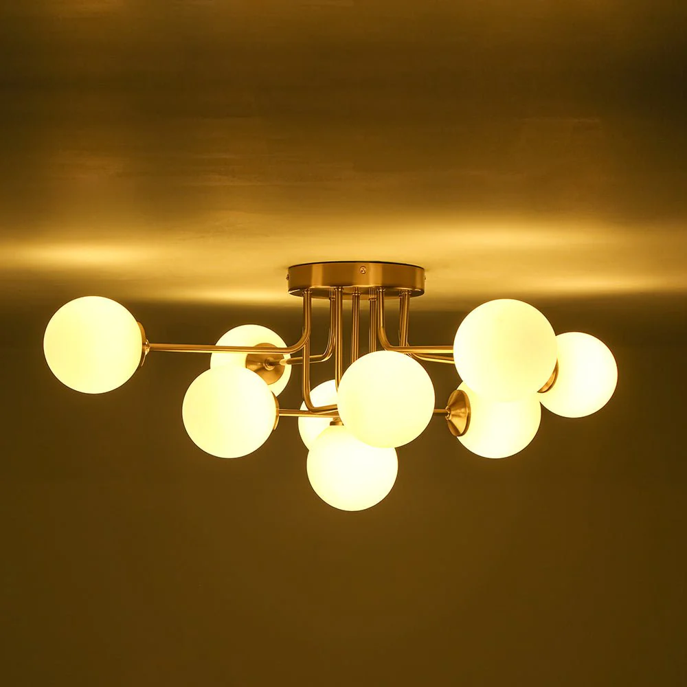 9-Light Opal Glass Bubble Sputnik Semi Flush Chandelier - Image 12