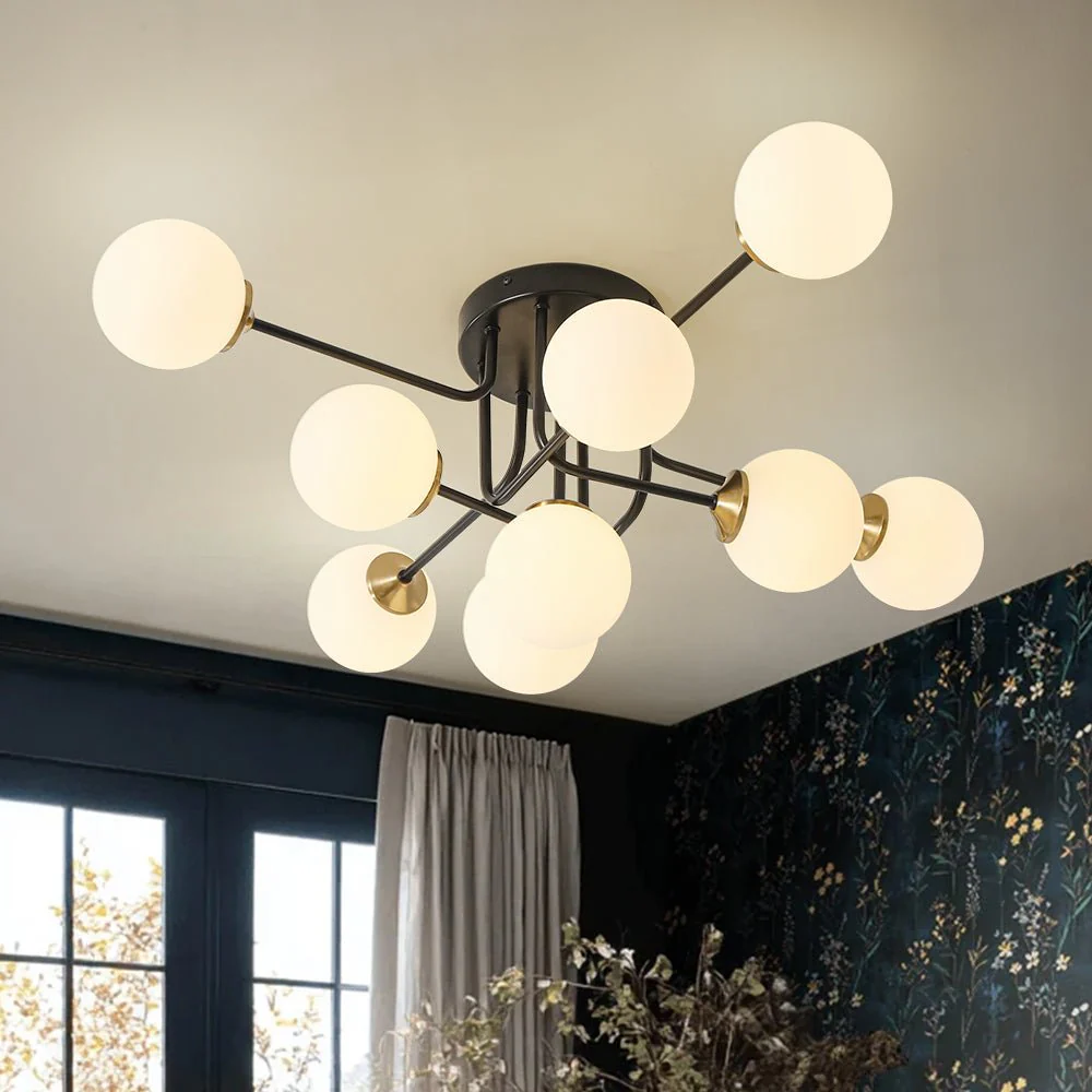 9-Light Opal Glass Bubble Sputnik Semi Flush Chandelier - Image 3