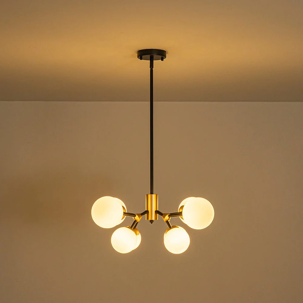 8-Light Black Brass White Glass Globe Round Sputnik Chandelier - Image 12