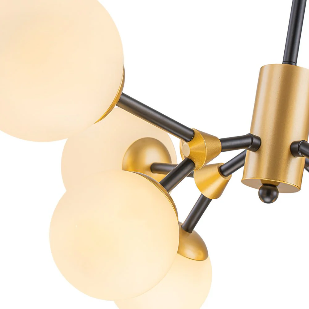 8-Light Black Brass White Glass Globe Round Sputnik Chandelier - Image 13