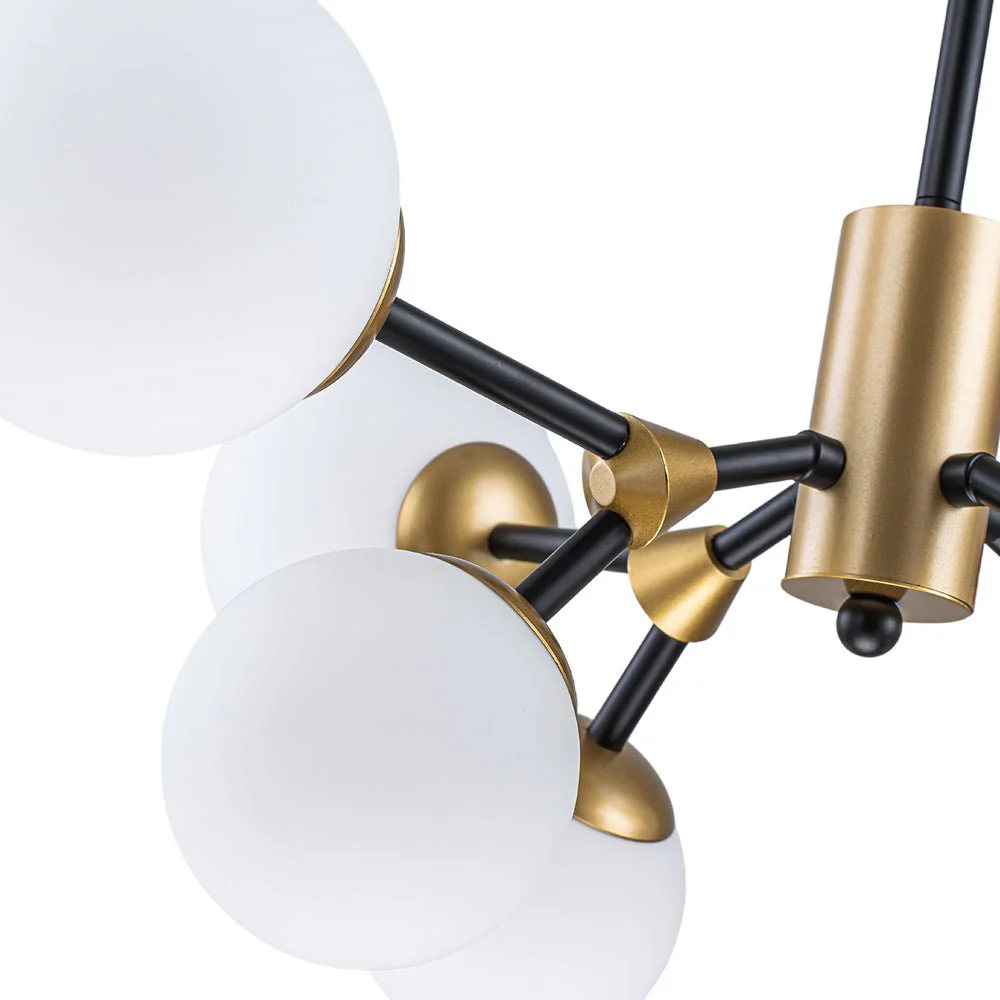 8-Light Black Brass White Glass Globe Round Sputnik Chandelier - Image 14