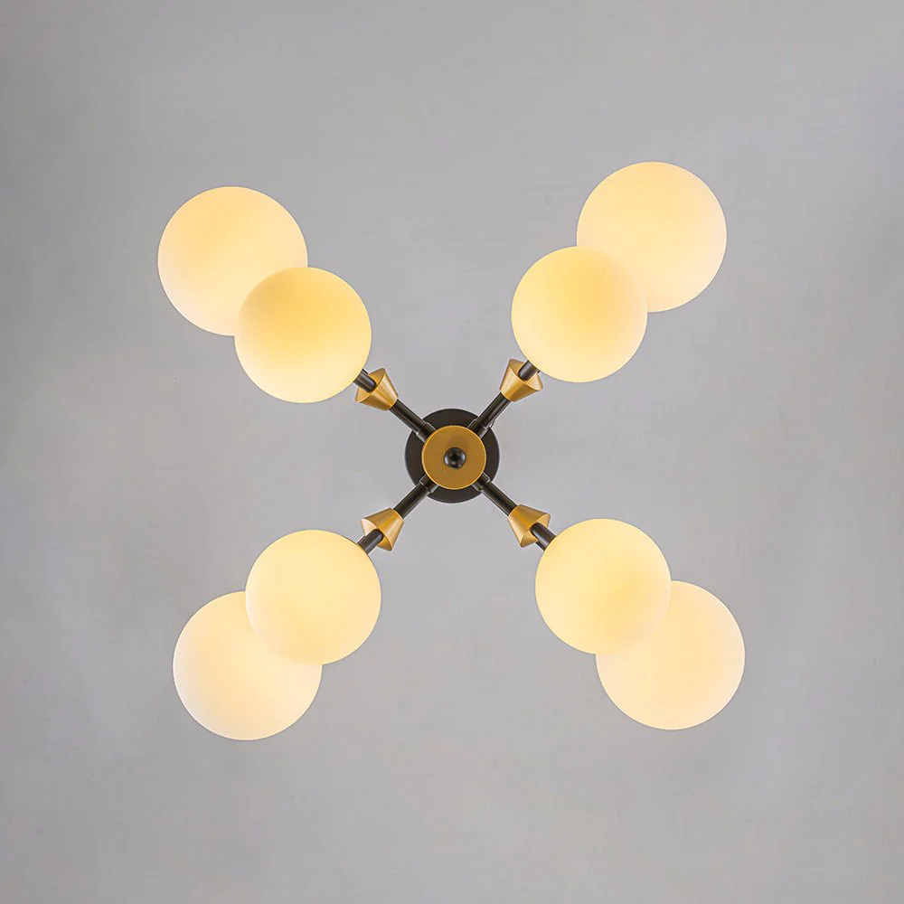 8-Light Black Brass White Glass Globe Round Sputnik Chandelier - Image 16