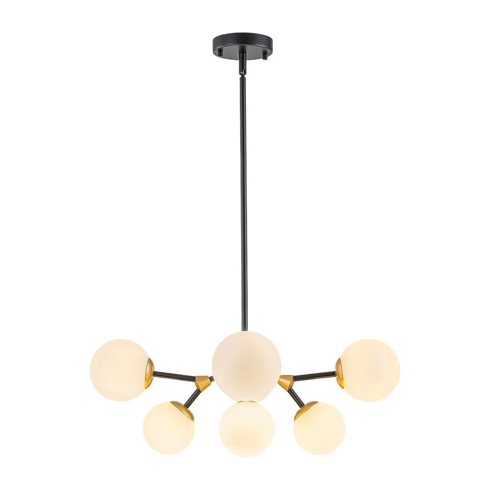 8-Light Black Brass White Glass Globe Round Sputnik Chandelier - Image 6
