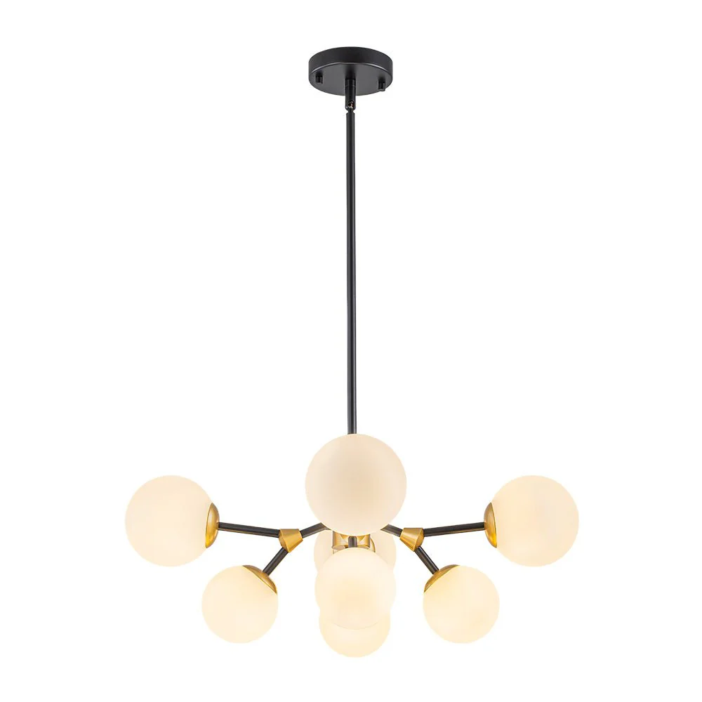 8-Light Black Brass White Glass Globe Round Sputnik Chandelier - Image 8