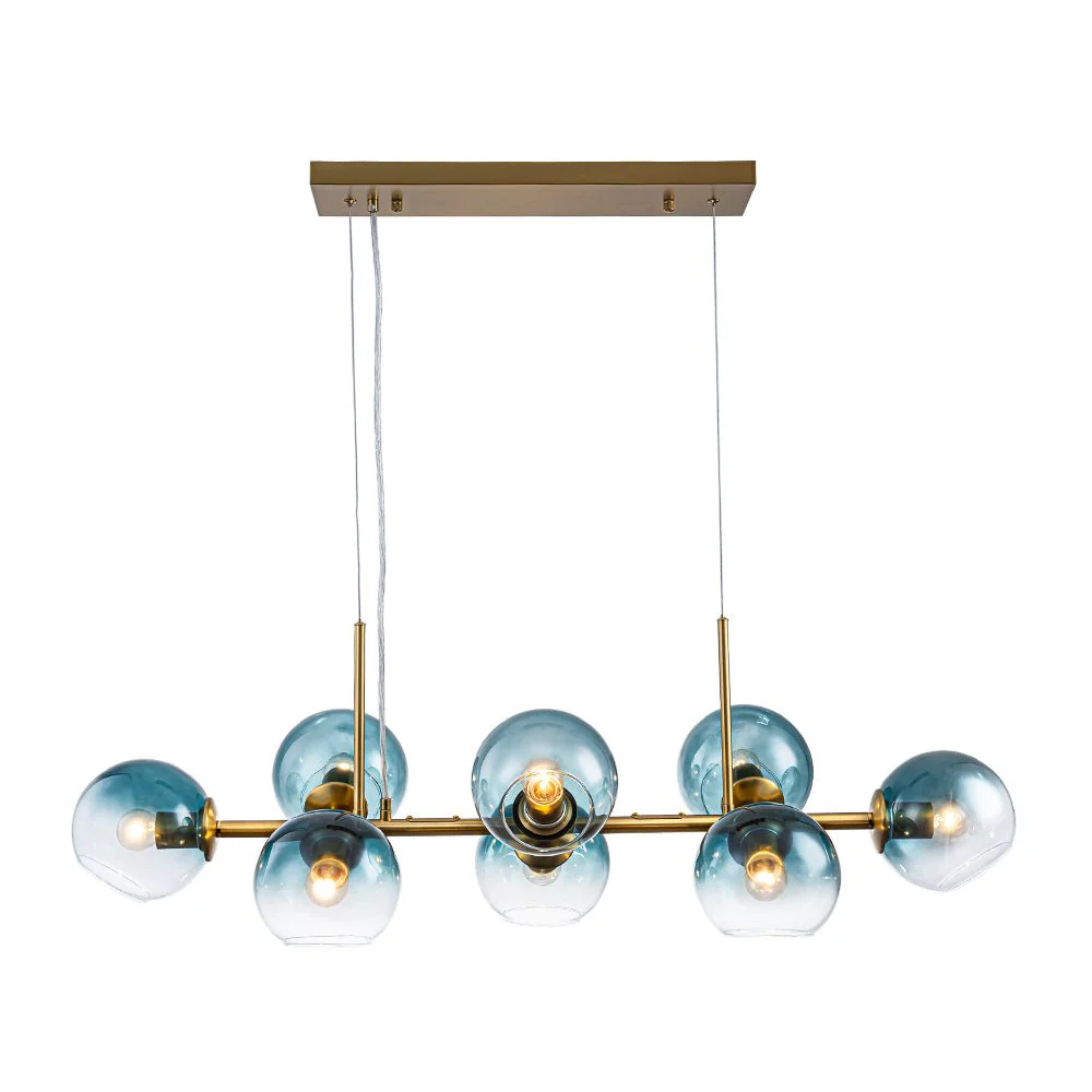 8-Light Color Tinted Glass Globe Bubble Linear Island Chandelier - Image 10