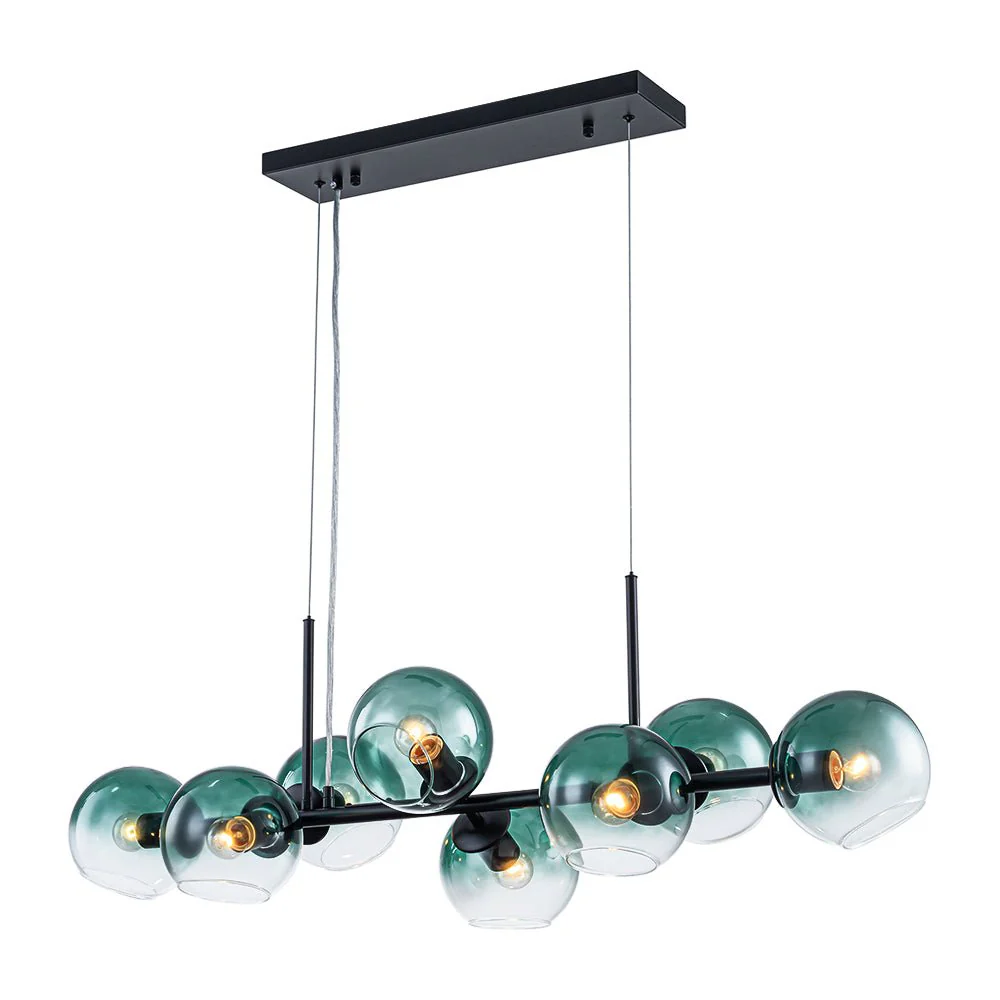 8-Light Color Tinted Glass Globe Bubble Linear Island Chandelier - Image 12