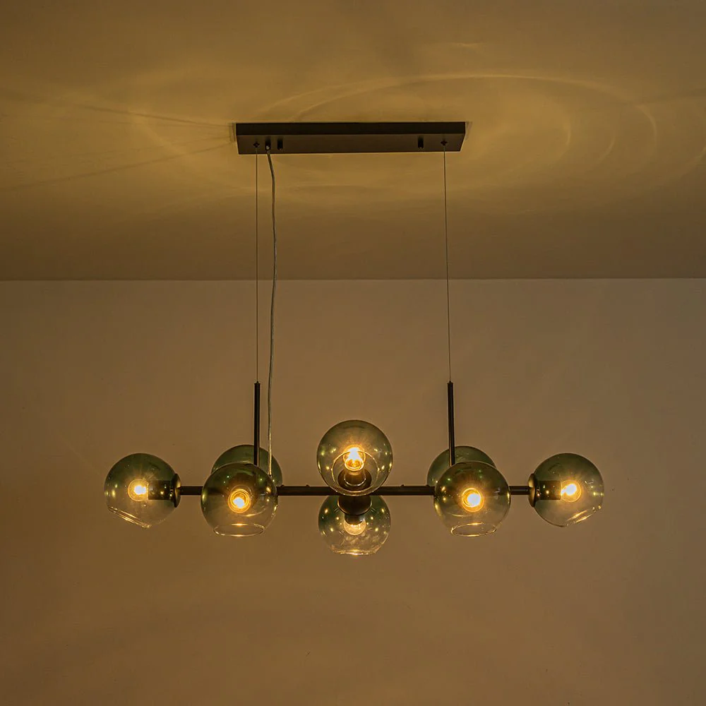 8-Light Color Tinted Glass Globe Bubble Linear Island Chandelier - Image 19