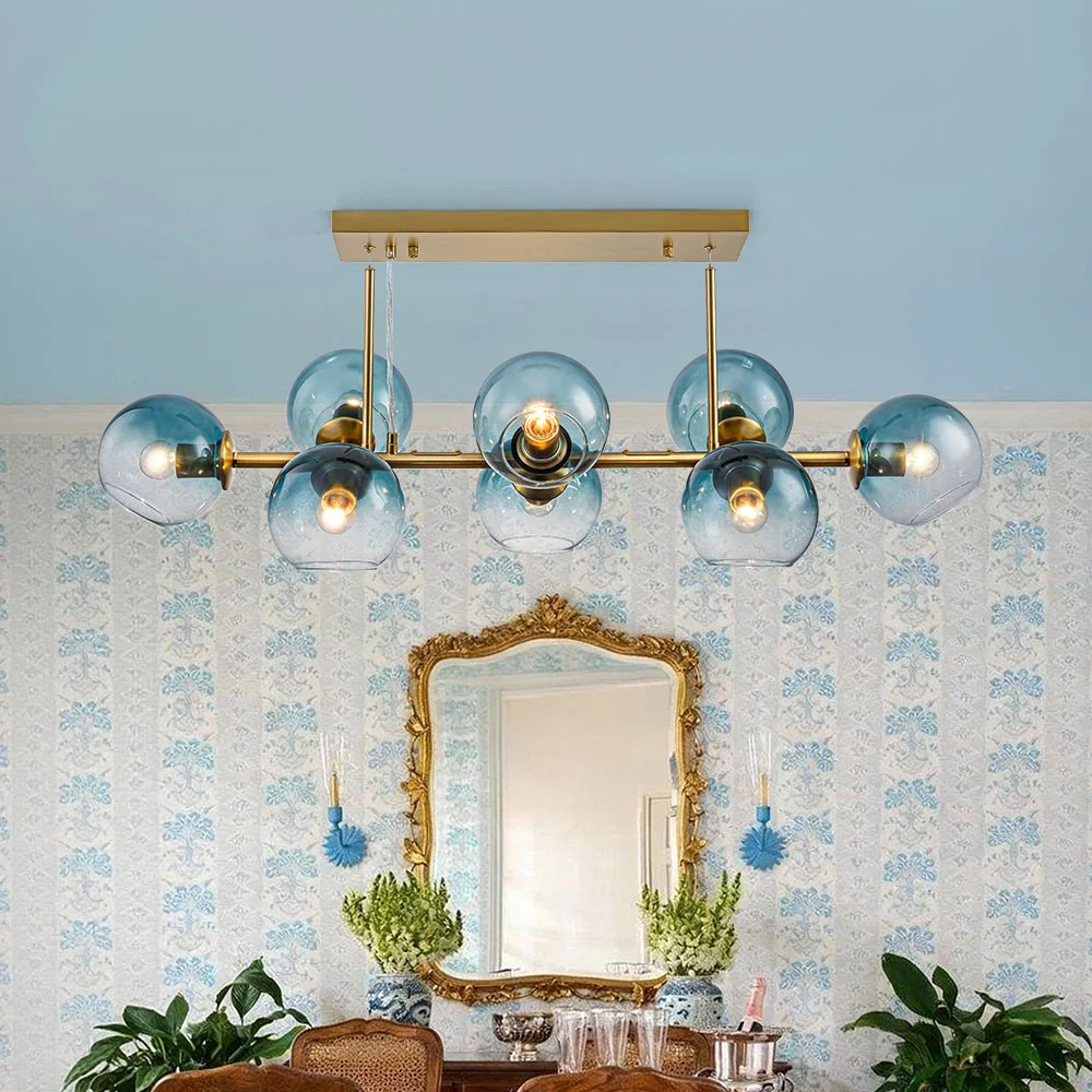 8-Light Color Tinted Glass Globe Bubble Linear Island Chandelier - Image 2