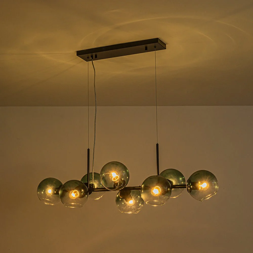 8-Light Color Tinted Glass Globe Bubble Linear Island Chandelier - Image 20