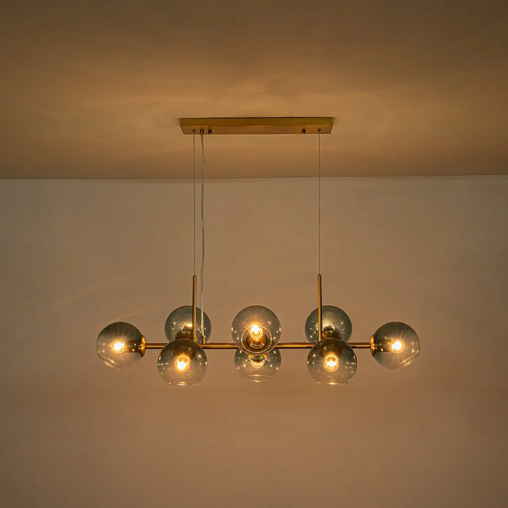 8-Light Color Tinted Glass Globe Bubble Linear Island Chandelier - Image 25