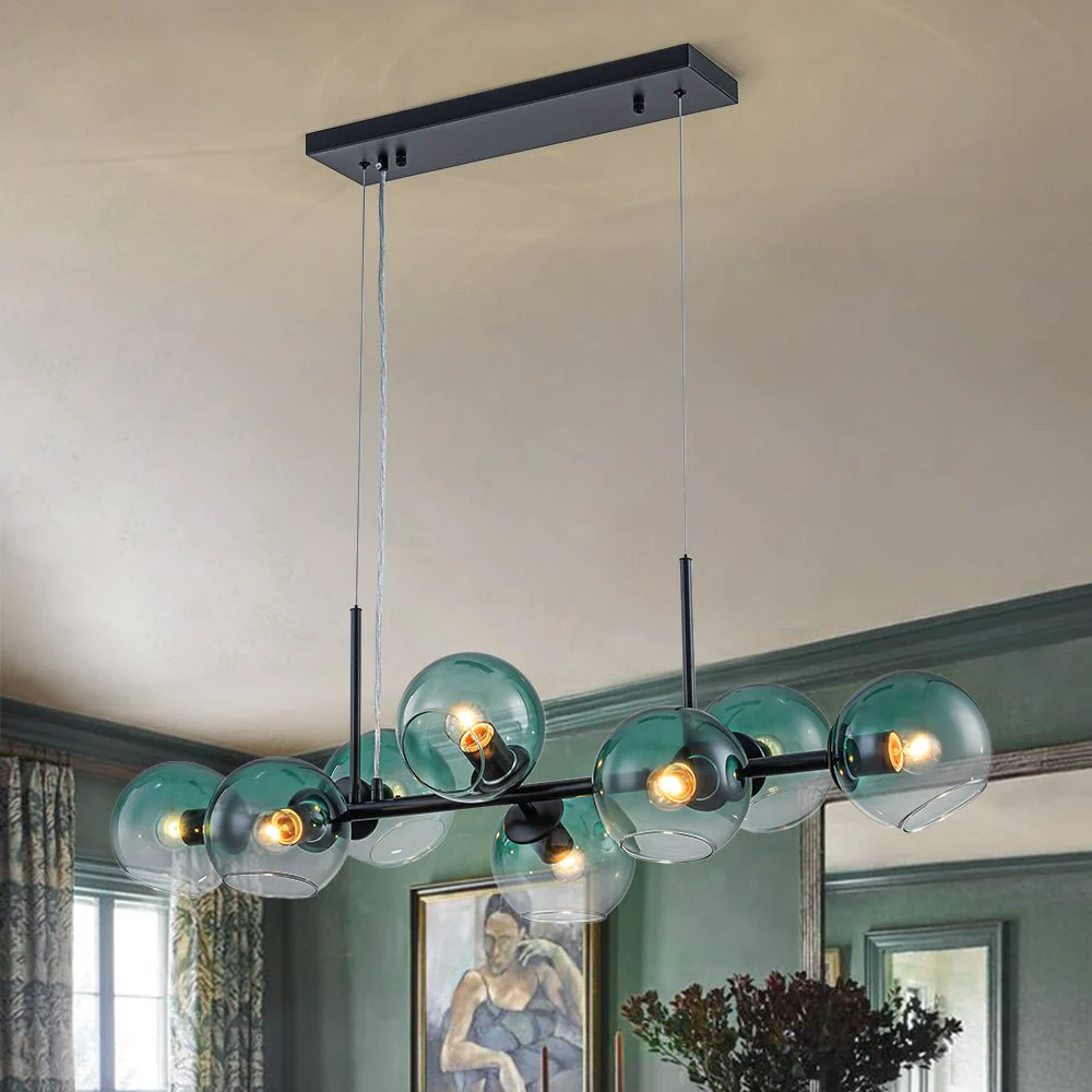 8-Light Color Tinted Glass Globe Bubble Linear Island Chandelier - Image 4